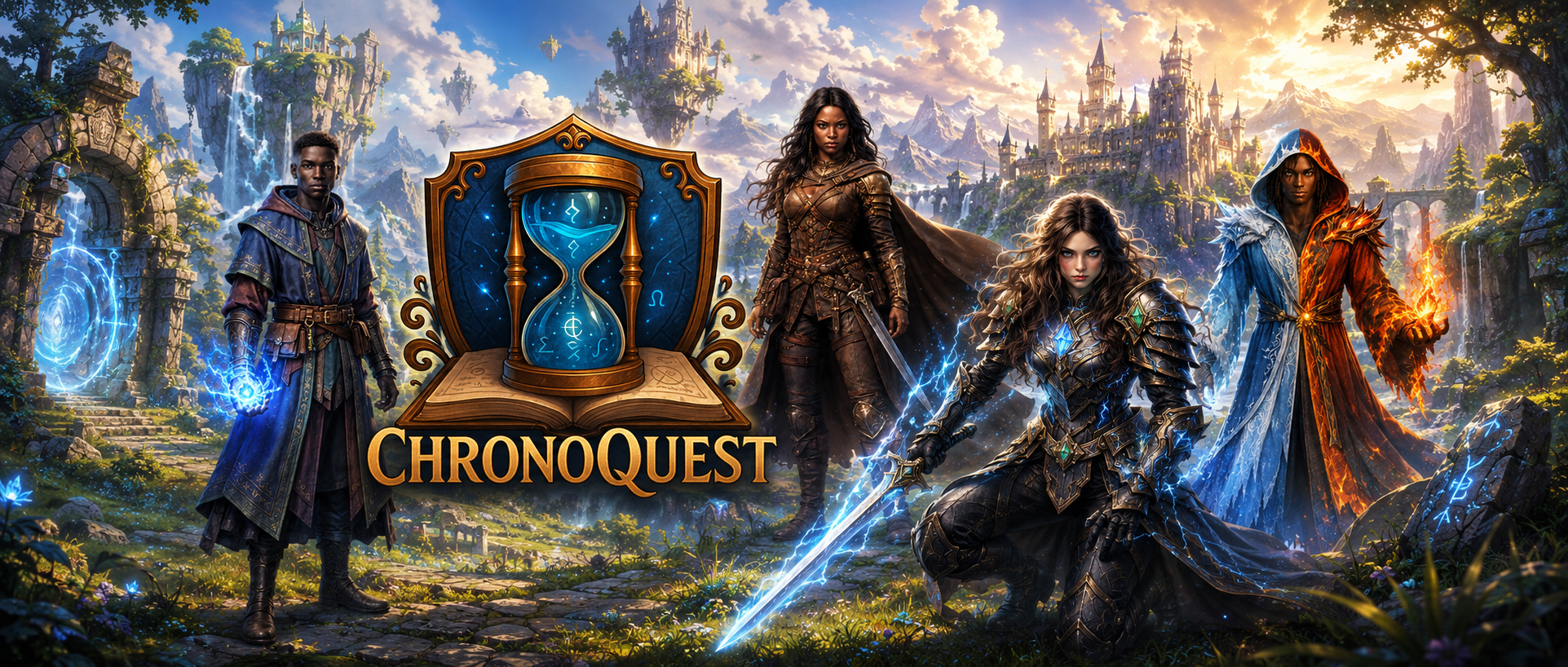 ChronoQuest fantasy setting for a gamified classroom with characters and missions