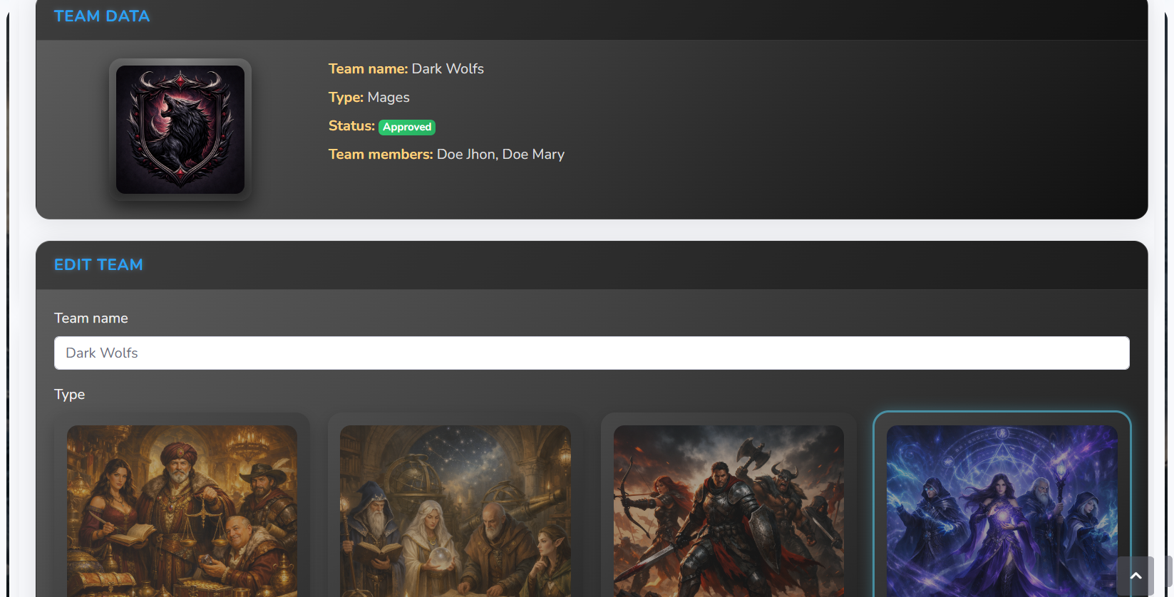 ChronoQuest student screen dedicated to the team