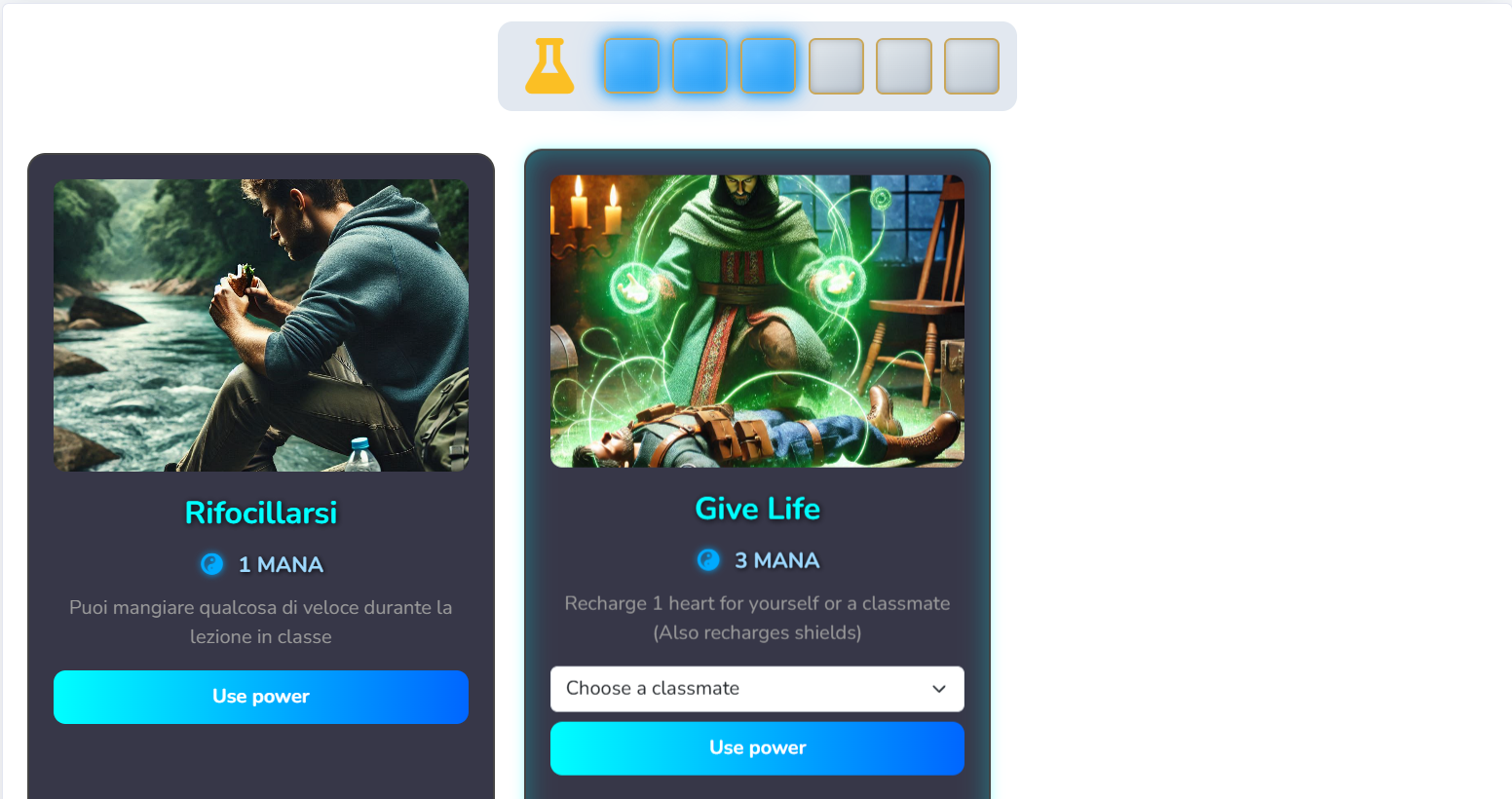 Character powers in ChronoQuest for enriching a gamified classroom